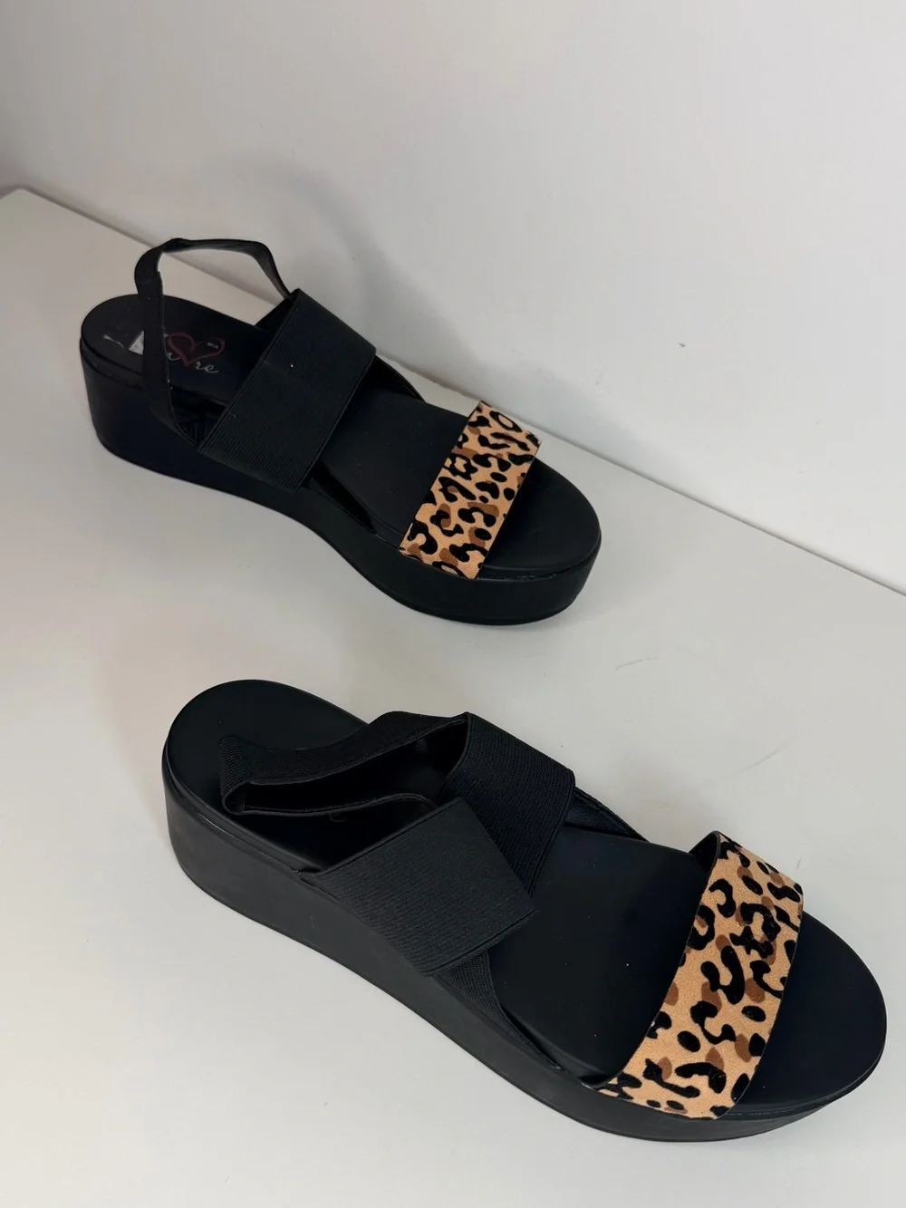 Black Platform Sandals with Leopard Accent